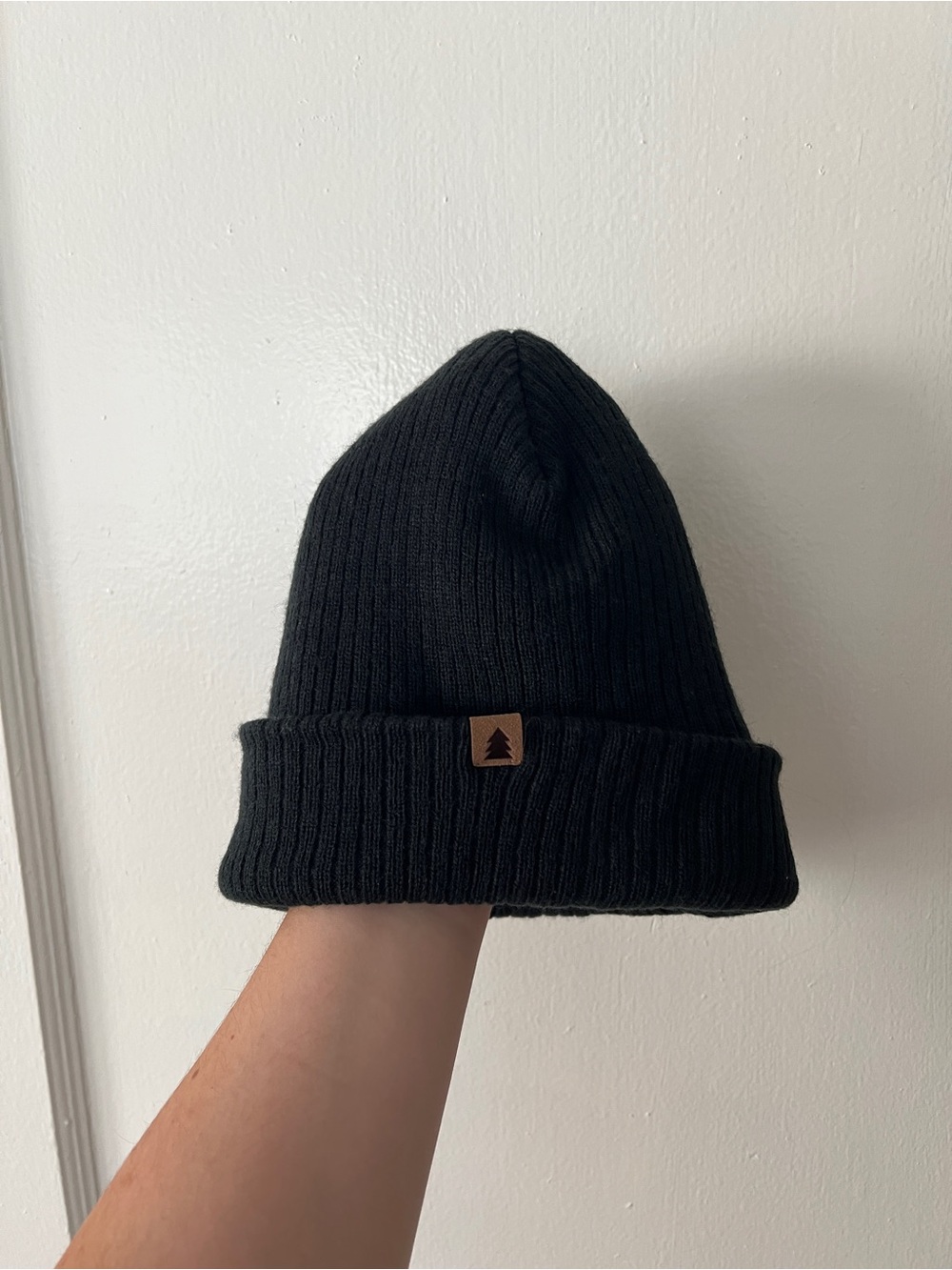 George Black Ribbed Cuffed Beanie with Brown Logo Patch